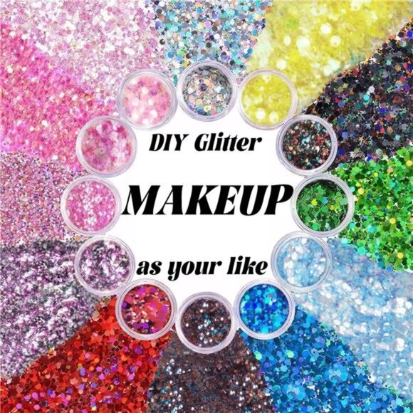 Body Glitter Face Glitter, Hair Glitter for Kids, 12 Shapes Fine Chunky Glitter - Picture 3 of 6